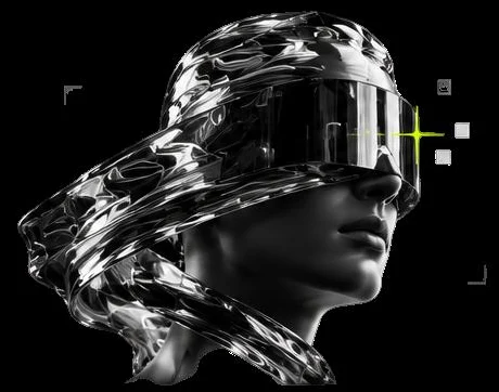 Chrome head wearing a visor